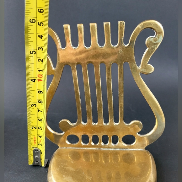 Set of 2 Vintage Brass Harp bookends, brass bookends, book shelf decor - Picture 6 of 7